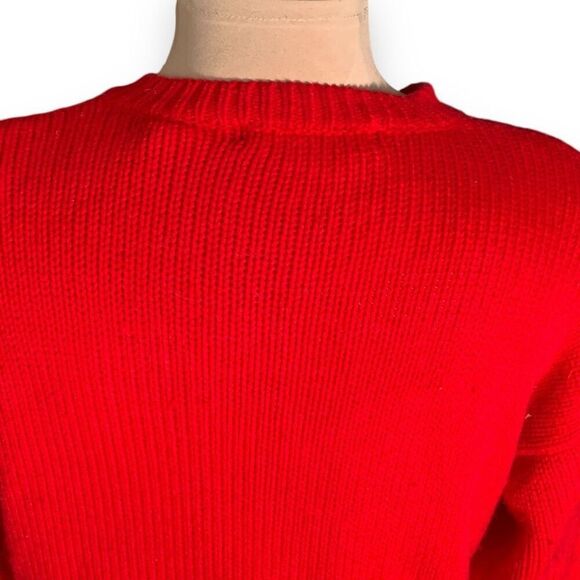 Vintage 90s Cropped Knit Cardigan Sweater Bright Cherry Red Scottie Dog Plaid - Picture 5 of 11